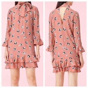 Rebecca Taylor | Women’s Silk Ikat Paintbrush Ruffle Dress High Neck Tie Flowy 8